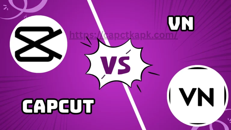 CapCut logo and VN logo with a VS sign on a purple background, representing CapCut vs VN video editing comparison.